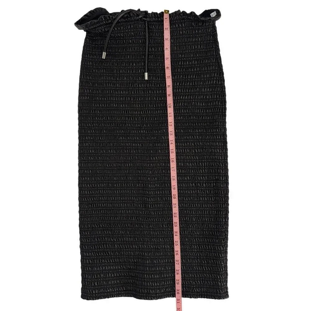 NEW ALC Jaclyn Black Coated Ruched Drawstring Midi Skirt NWT Size 8